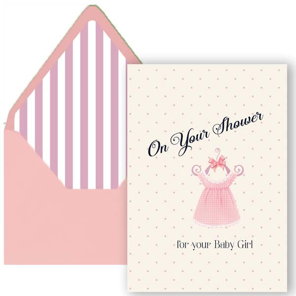 Vintage Pink Dress Baby Girl Shower Greeting Card – Mod Lounge Paper ...
