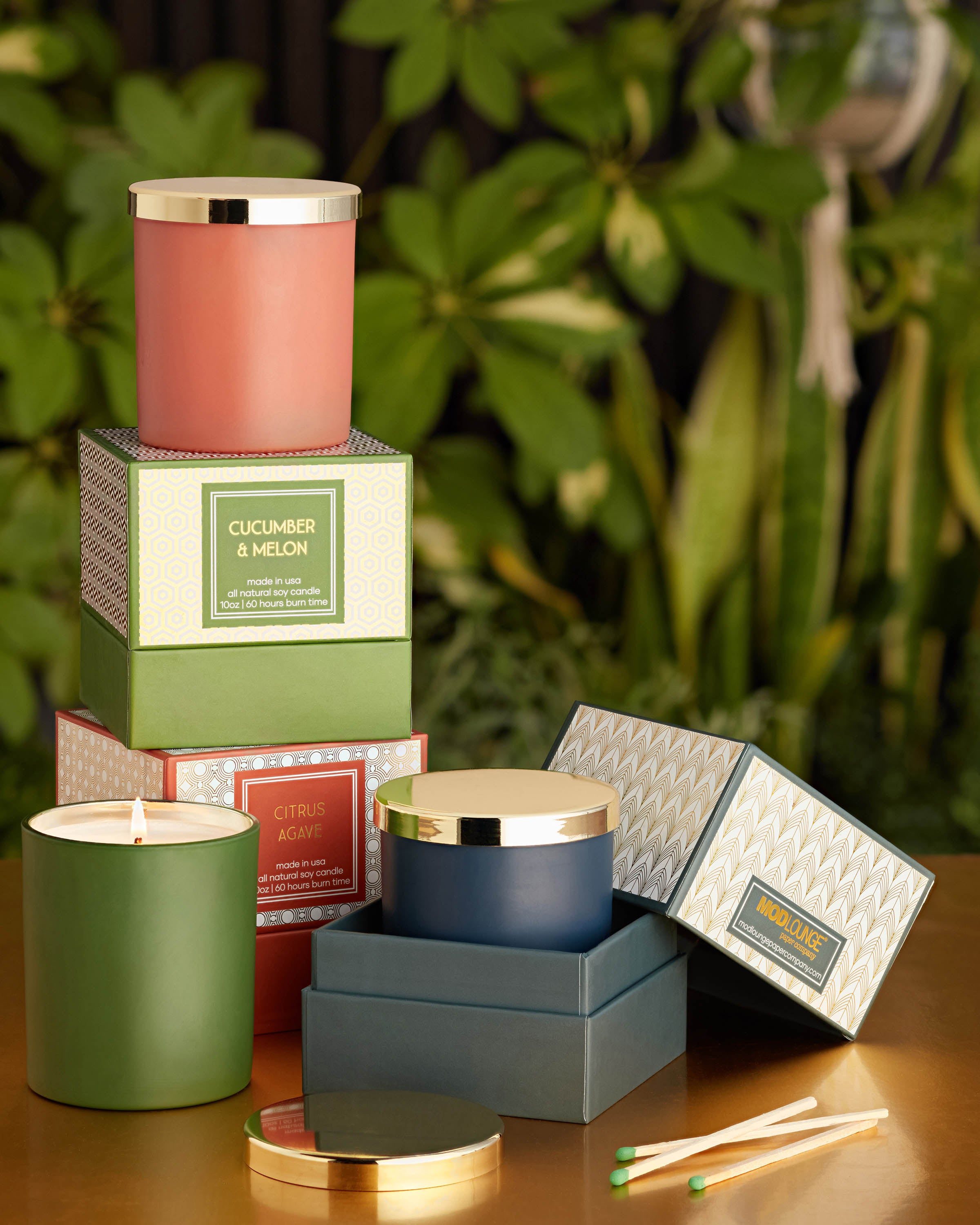 Mid Century Modern Gold Foil Boxed Soy Candle Collection – Mod Lounge ...