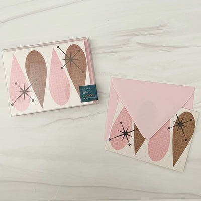 Pink and Brown Retro Teardrop Notecard