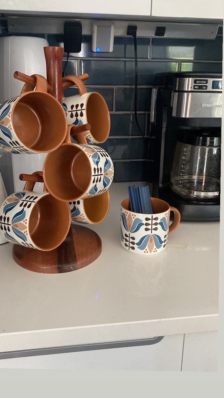 Blue Lotus Flower Mid Century Modern Stackable Matte Coffee Mug