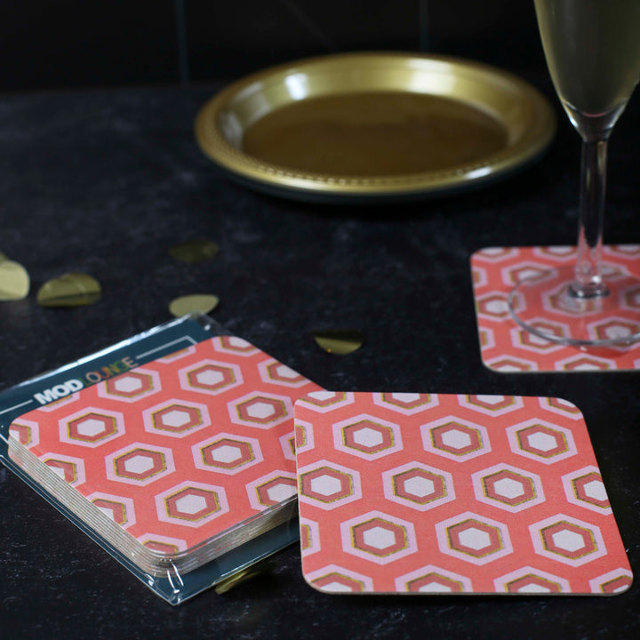 Pink Hexagon Paper Party Coaster Set of 6