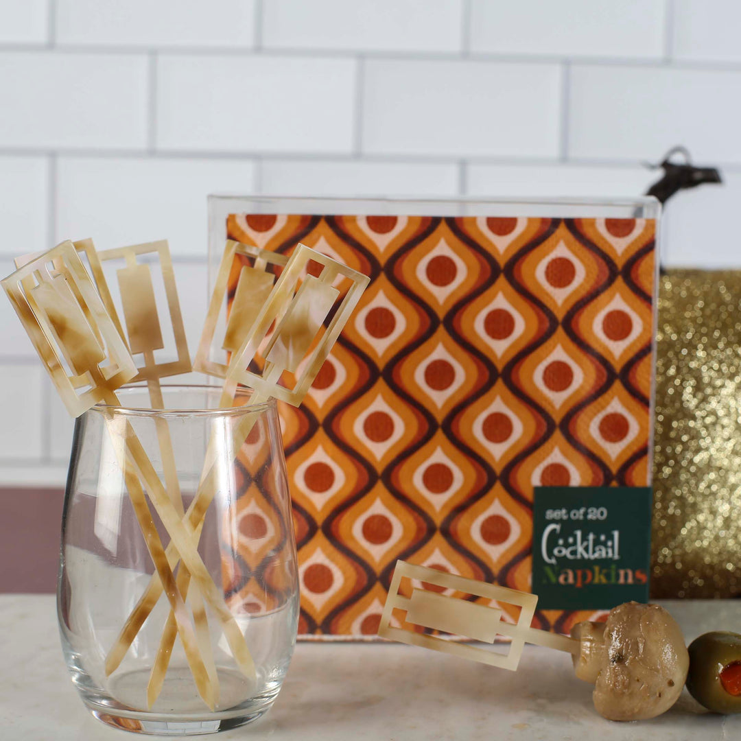 Retro Ivory and Gold Acrylic Cocktail &amp; Appetizer Picks Set of 6