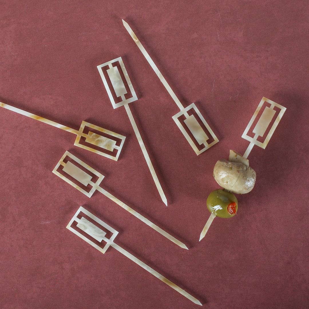 Retro Ivory and Gold Acrylic Cocktail &amp; Appetizer Picks Set of 6