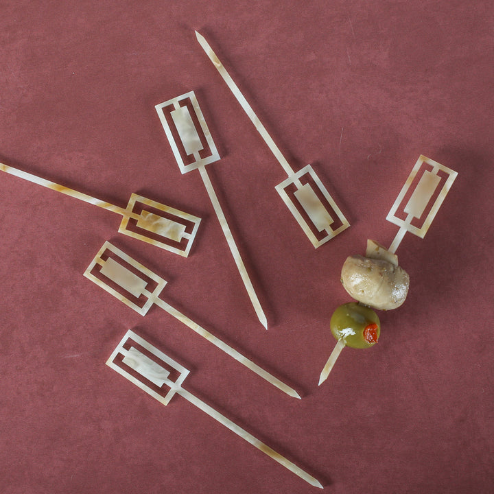 Retro Ivory and Gold Acrylic Cocktail &amp; Appetizer Picks Set of 6