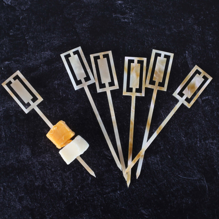 Retro Ivory and Gold Acrylic Cocktail &amp; Appetizer Picks Set of 6
