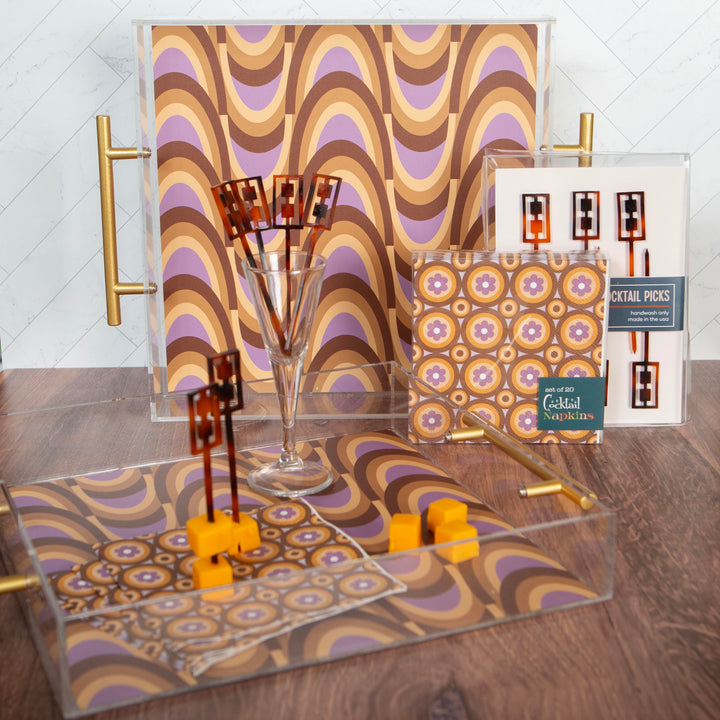 Brown and Purple Tray with Handles