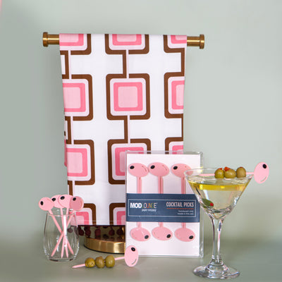 Retro Square Pink Mid Century Modern Bar Tea Towel