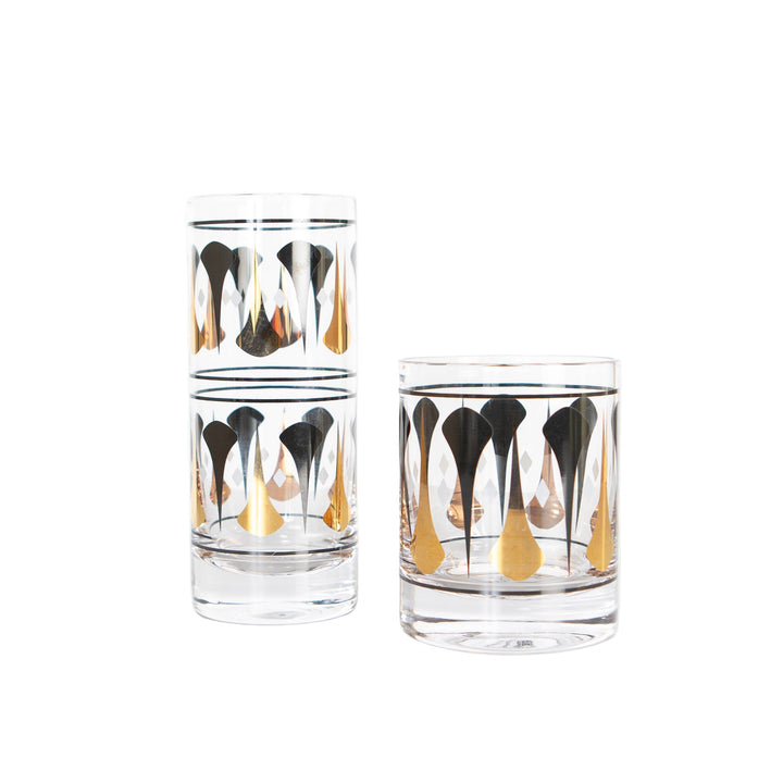 Black and Gold Mid Century Vintage Cocktail Glasses