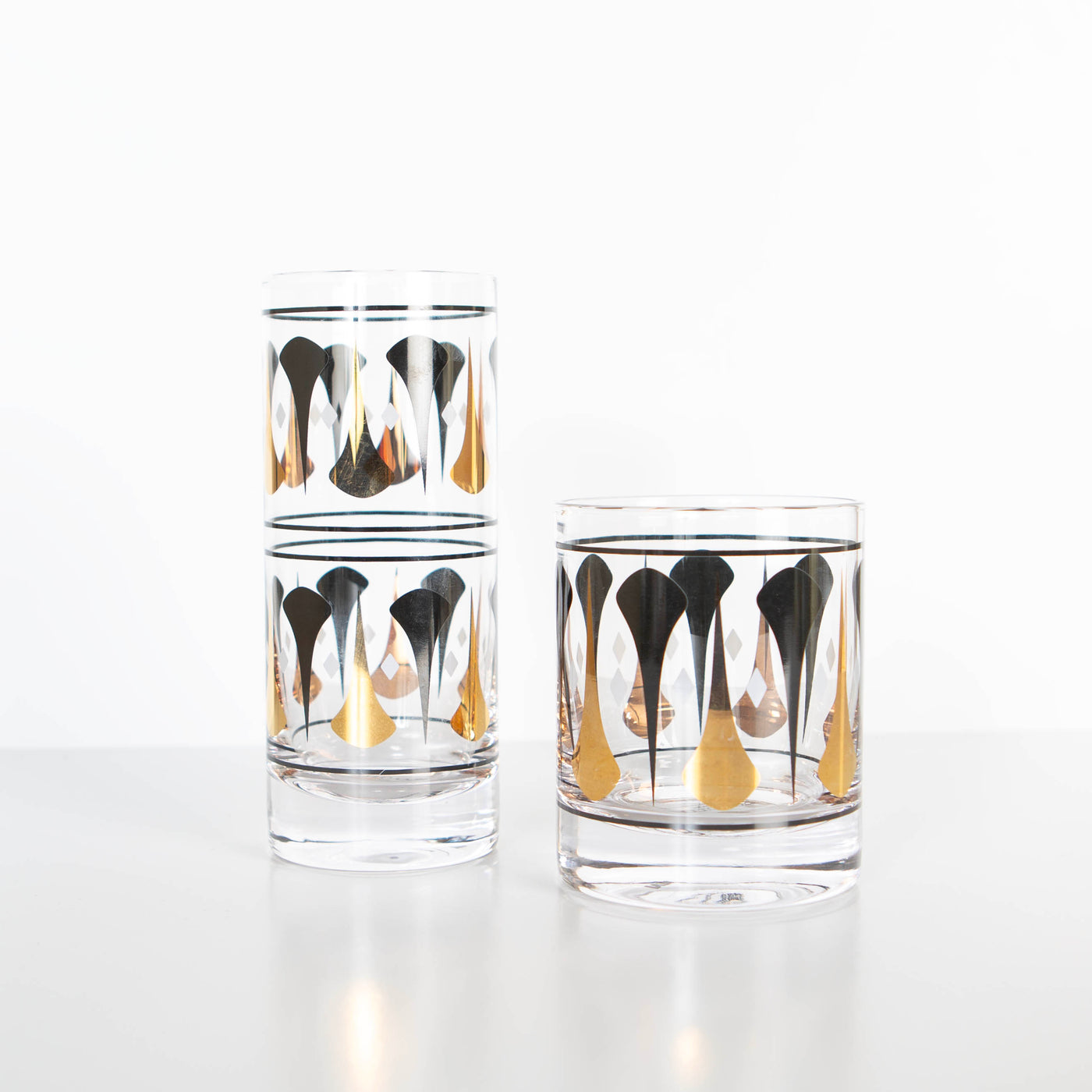 Mid Century Modern Black and Gold Foil Whiskey Rocks Cocktail Glass