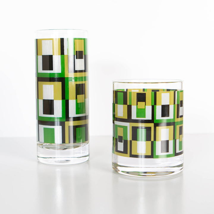 Green Square Vintage Retro Whiskey Rocks Cocktail Glass
