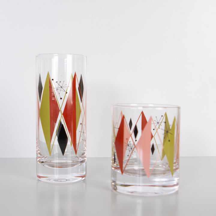 Retro Diamonds and Starburst Mid Century Vintage Cocktail Glass