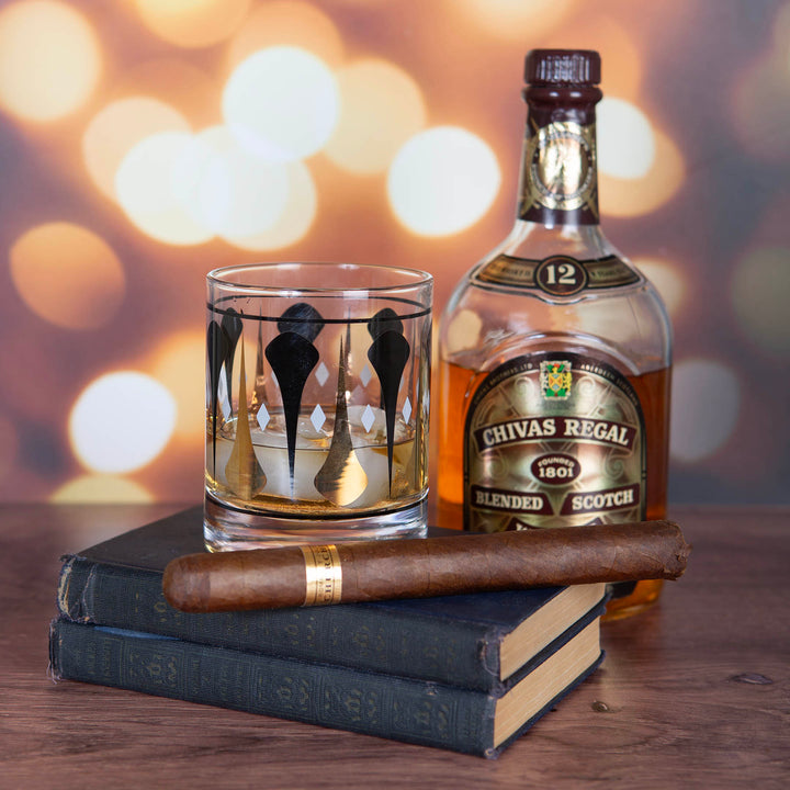 Cocktail Hour Set of 4 Black and Gold Darts Vintage Whiskey Glasses