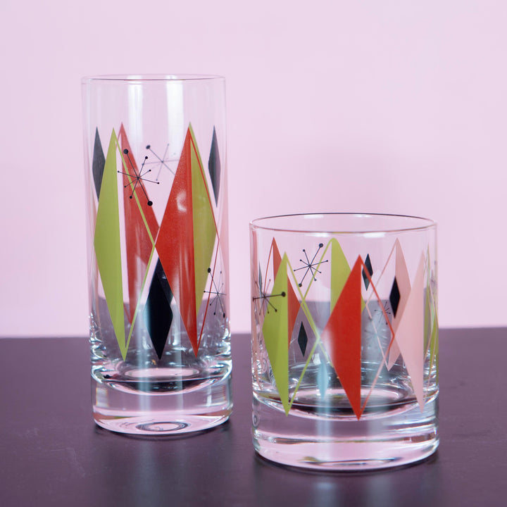 Retro Diamonds and Starburst Mid Century Vintage Cocktail Glass