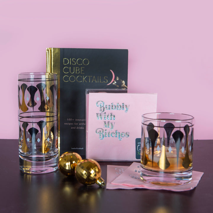 Black and Gold Mid Century Vintage Cocktail Glasses