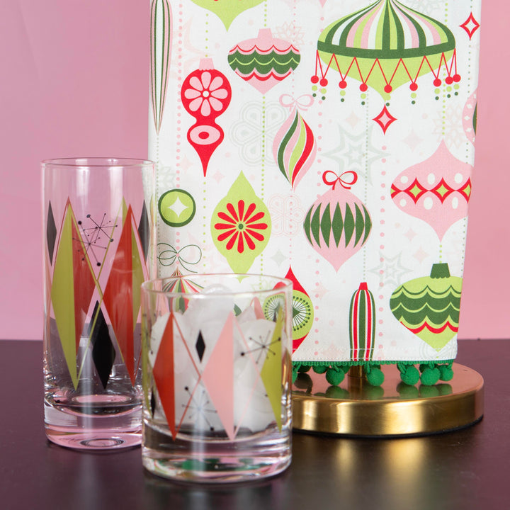 Retro Diamonds and Starburst Mid Century Vintage Cocktail Glass