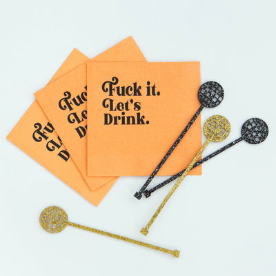 Fuck It Let's Drink Funny Foil Orange Cocktail Beverage Napkin