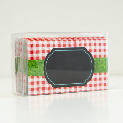 summer barbecue bbq double sided place card, food buffet cards, gingham name tags, boxed place acrds