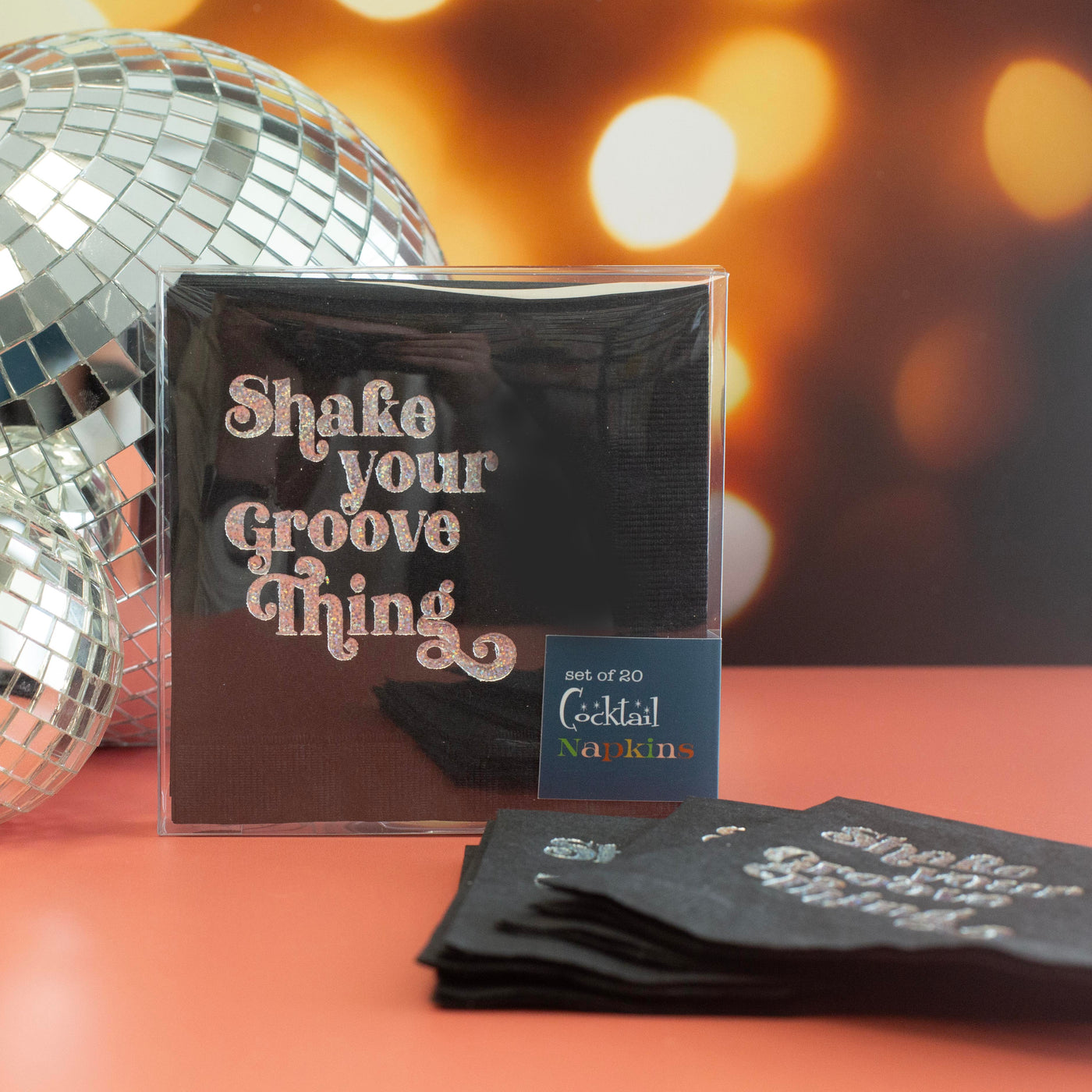 Shake Your Groove Thing Silver Glitter Foil Cocktail Beverage Napkin