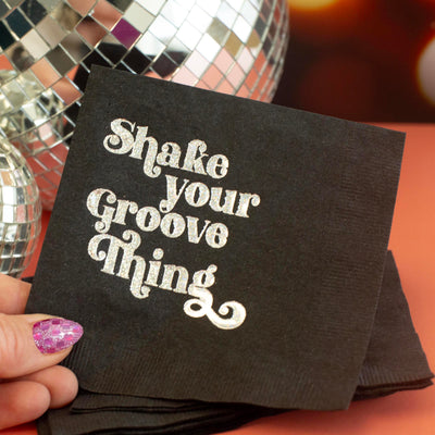 Shake Your Groove Thing Silver Glitter Foil Cocktail Beverage Napkin