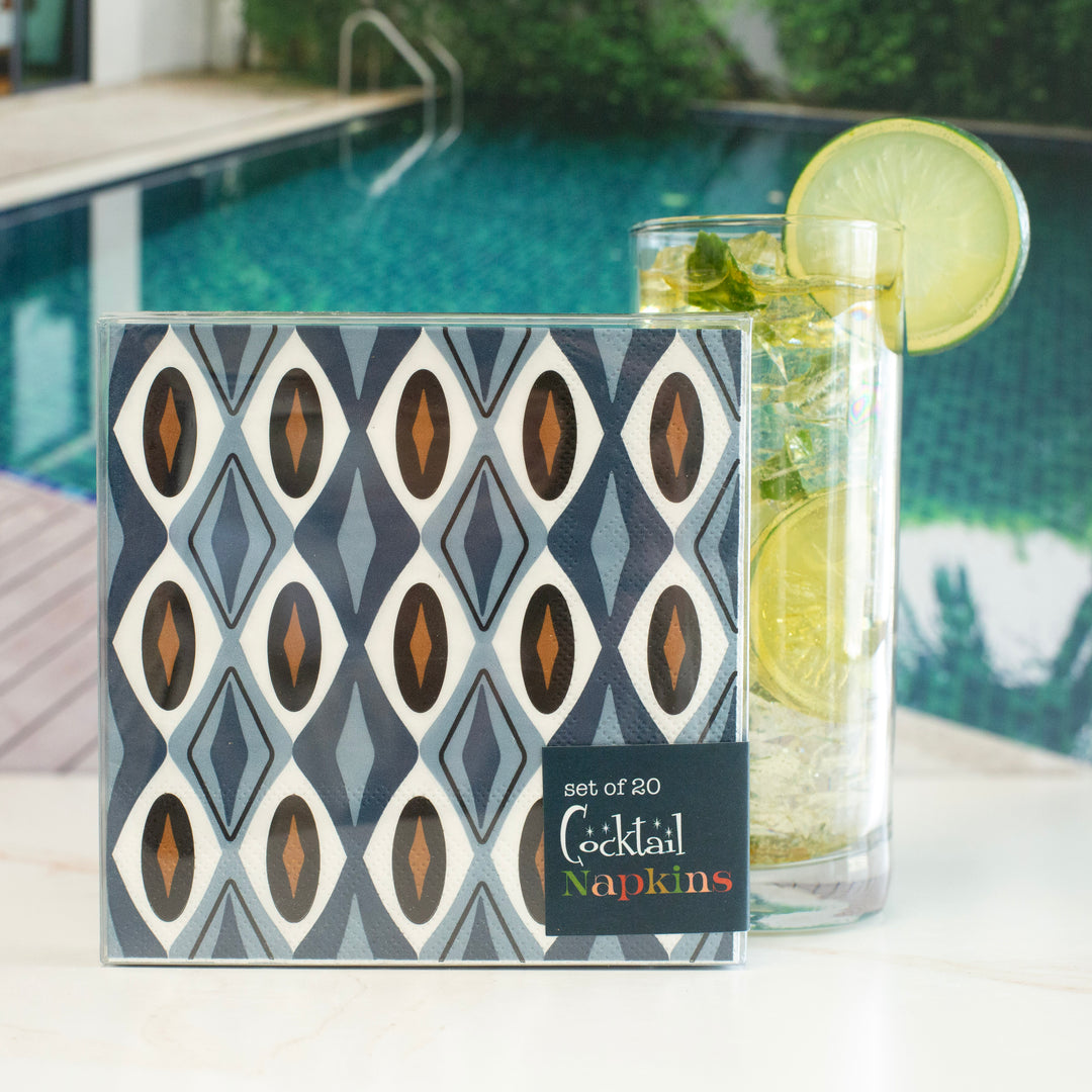 Blue Diamond String Mid Century Modern Cocktail Napkin
