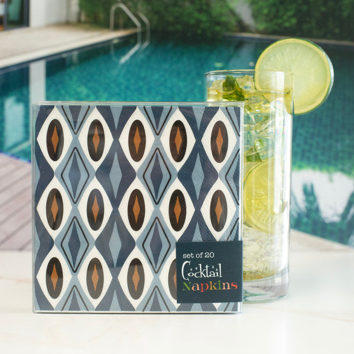 Blue Diamond String Mid Century Modern Cocktail Napkin