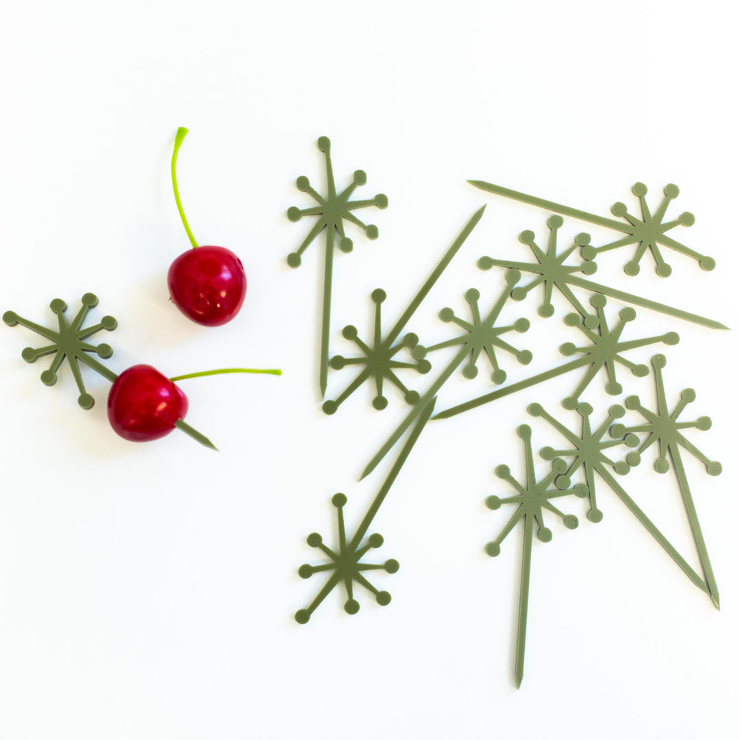 Retro Starburst Olive Green Acrylic Appetizer Cocktail Pick