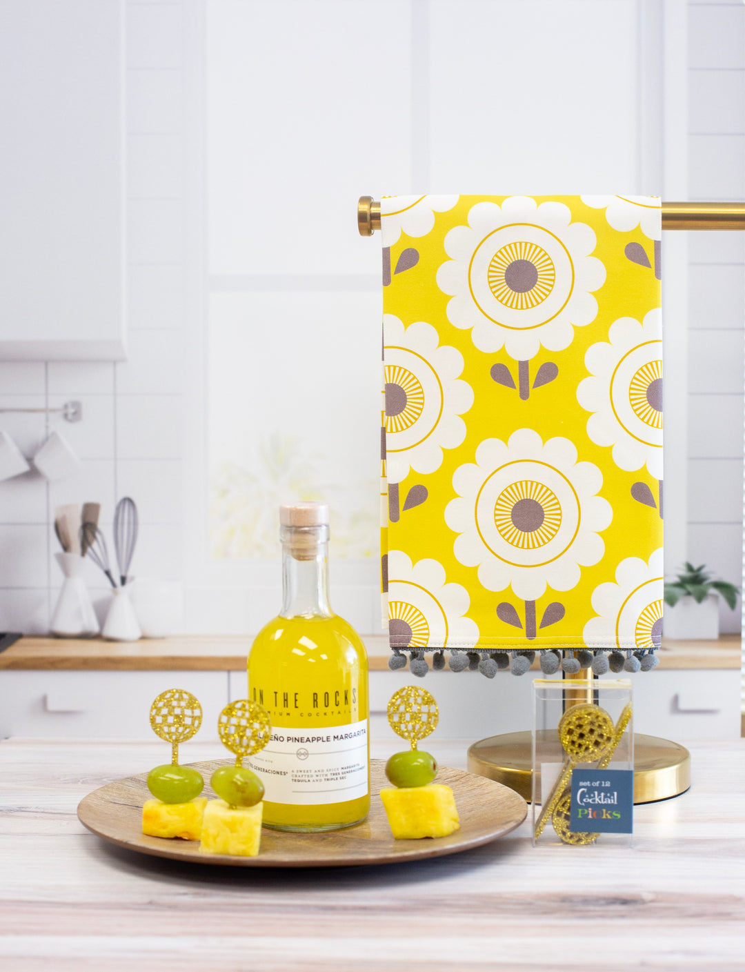 Yellow Sunshine Flower Vintage Tea Towel with Trim