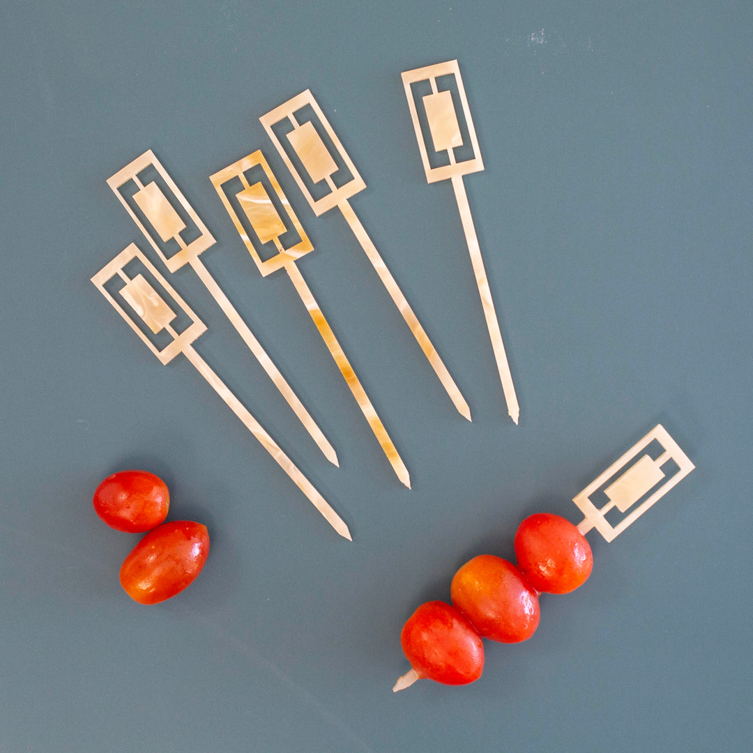 Retro Ivory and Gold Acrylic Cocktail &amp; Appetizer Picks Set of 6