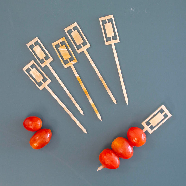 Retro Ivory and Gold Acrylic Cocktail &amp; Appetizer Picks Set of 6