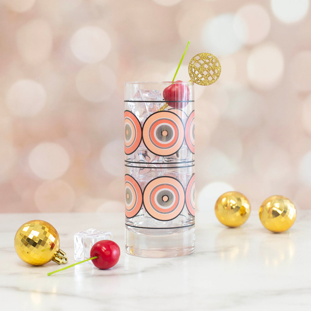 Pink and Gold Circles Mid Century Modern Vintage Cocktail Glasses