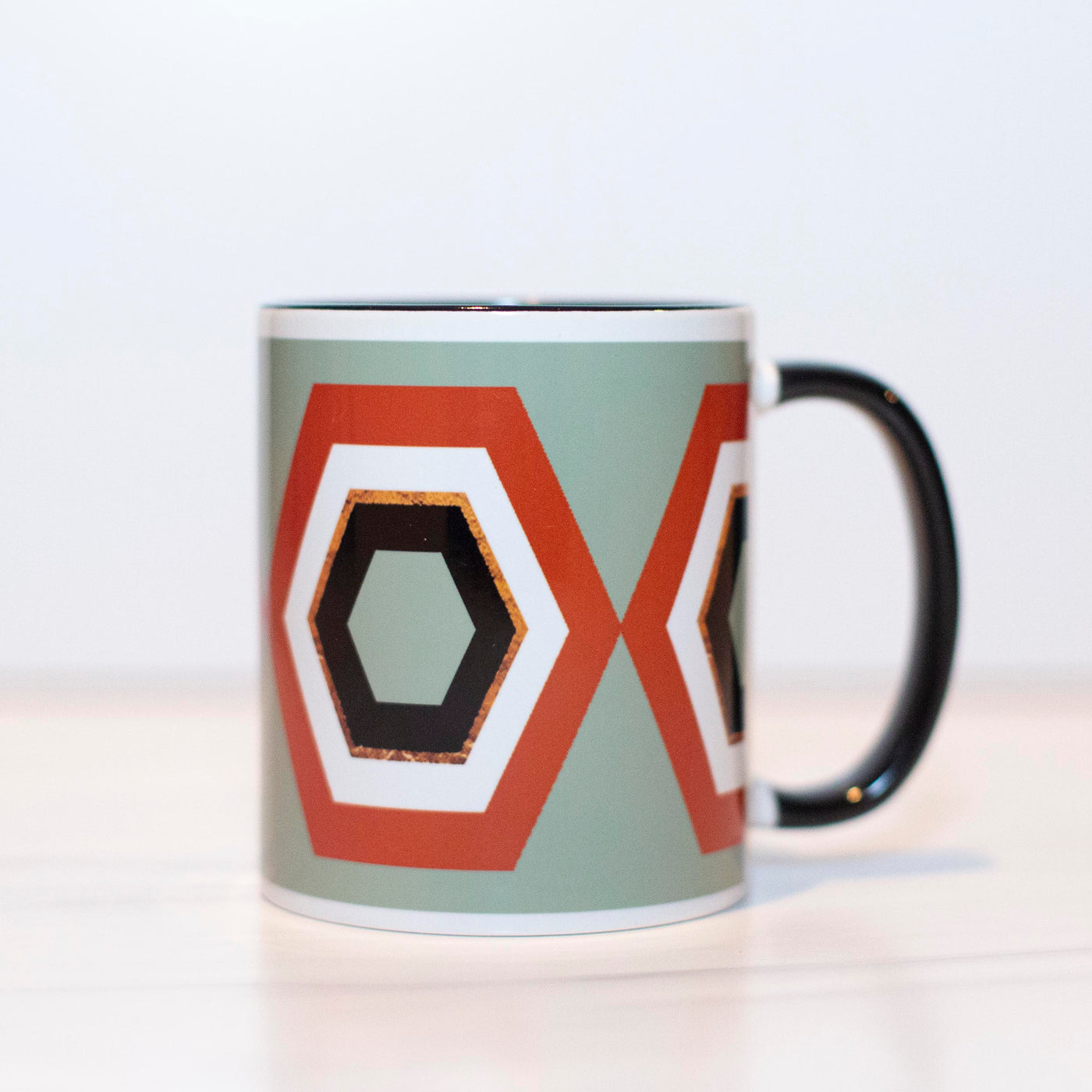 Sage and Amber Hexagon Mid Century Modern Coffee Mug