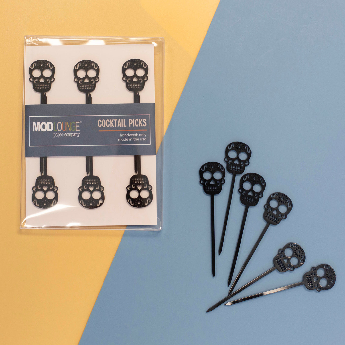 Skull Black Acrylic Mini Cocktail or Appetizer Picks Set of 12