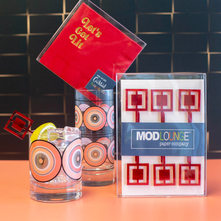 Pink and Gold Circles Mid Century Modern Vintage Cocktail Glasses