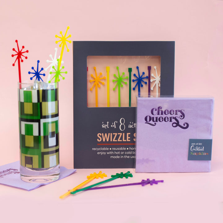 Retro Starburst LGBTQ Rainbow Pride Acrylic Beverage Mixing Swizzle Stix