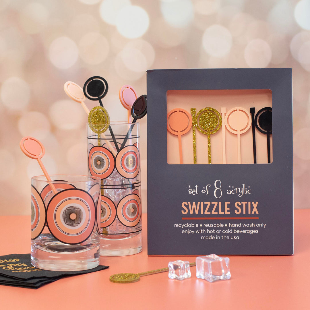 Pink and Gold Circles Mid Century Modern Vintage Cocktail Glasses