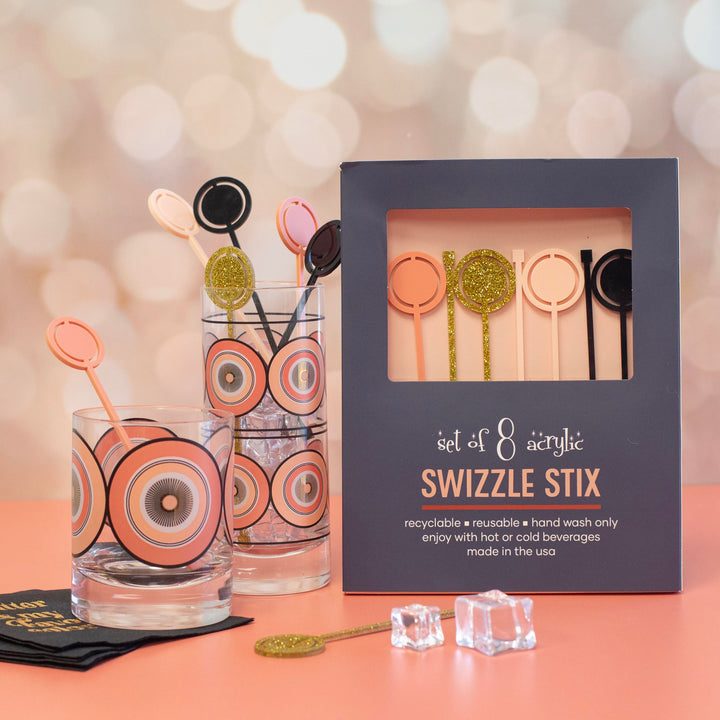 Pink and Gold Circles Mid Century Modern Vintage Cocktail Glasses