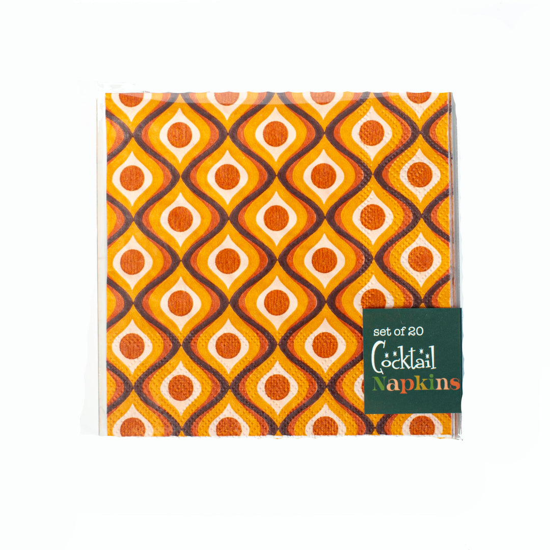 Circle in Waves Amber Mid Century Cocktail Beverage Napkin