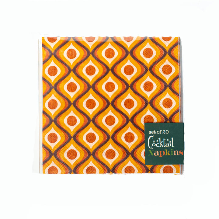Circle in Waves Amber Mid Century Cocktail Beverage Napkin