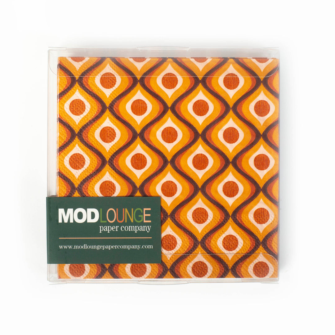 Circle in Waves Amber Mid Century Cocktail Beverage Napkin