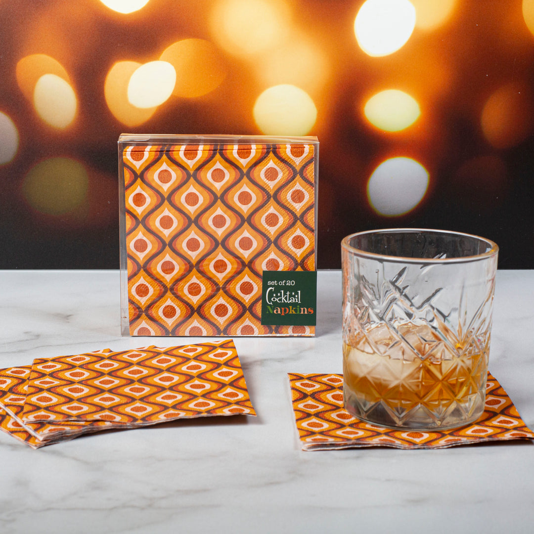 Circle in Waves Amber Mid Century Cocktail Beverage Napkin