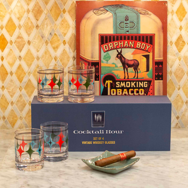 Cocktail Hour Set of 4 Starlight Diamonds Retro Whiskey Glasses