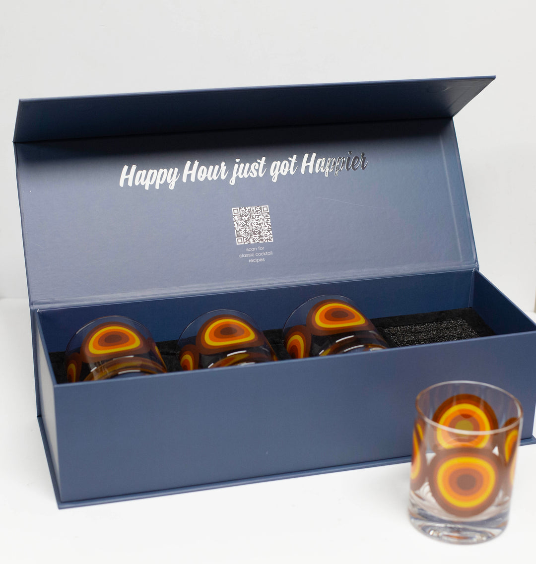 Cocktail Hour Set of 4 Warm Circles Retro Whiskey Glasses