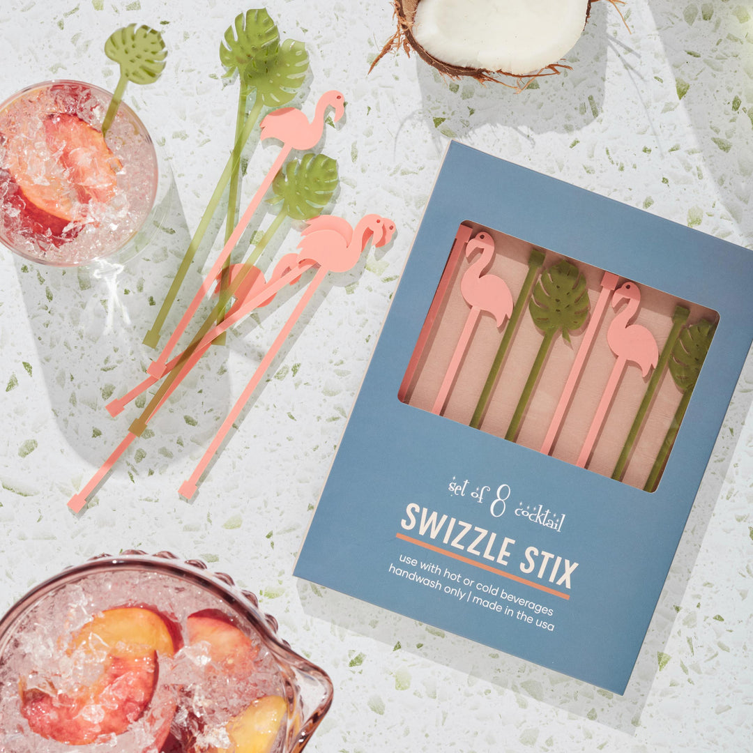 Flamingo & Palm Acrylic Drink Stirrer Cocktail Swizzle Stix