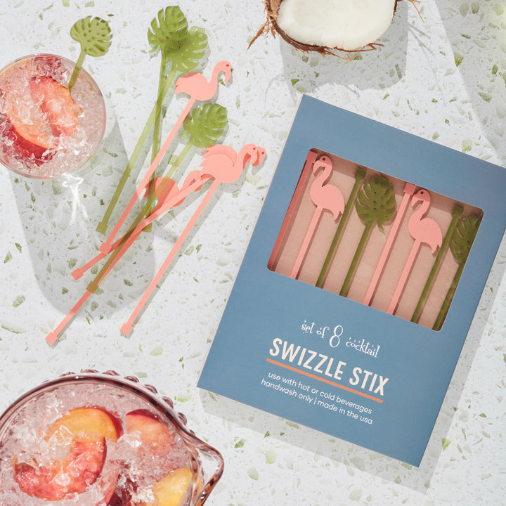 Flamingo & Palm Acrylic Drink Stirrer Cocktail Swizzle Stix