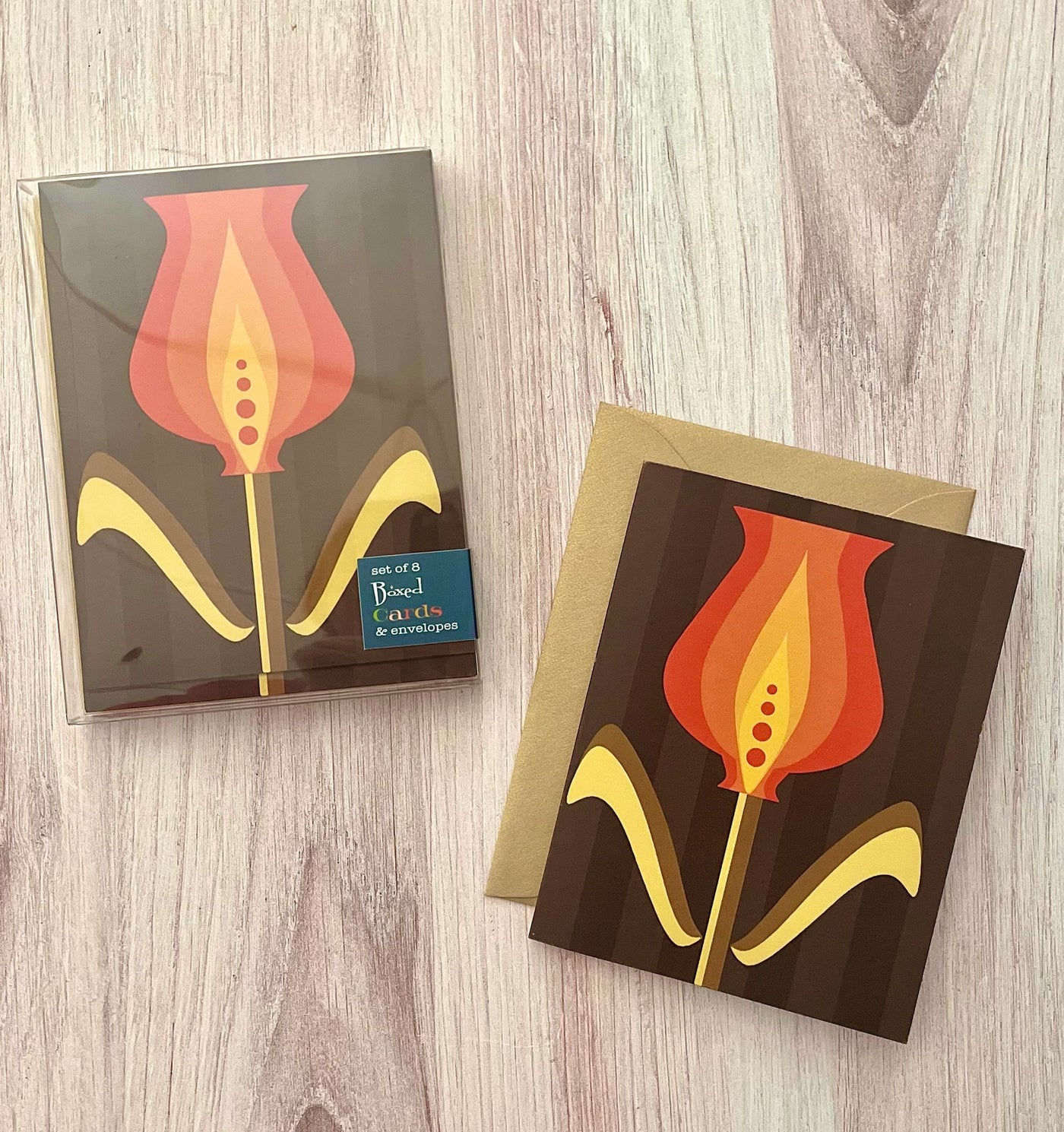 Orange Bulb Tulip Floral Mid Century Modern Notecard