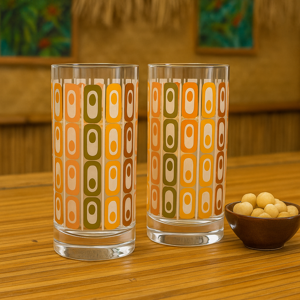 Oval Rows Mid Century Modern Vintage Tiki Bar Cocktail Glasses