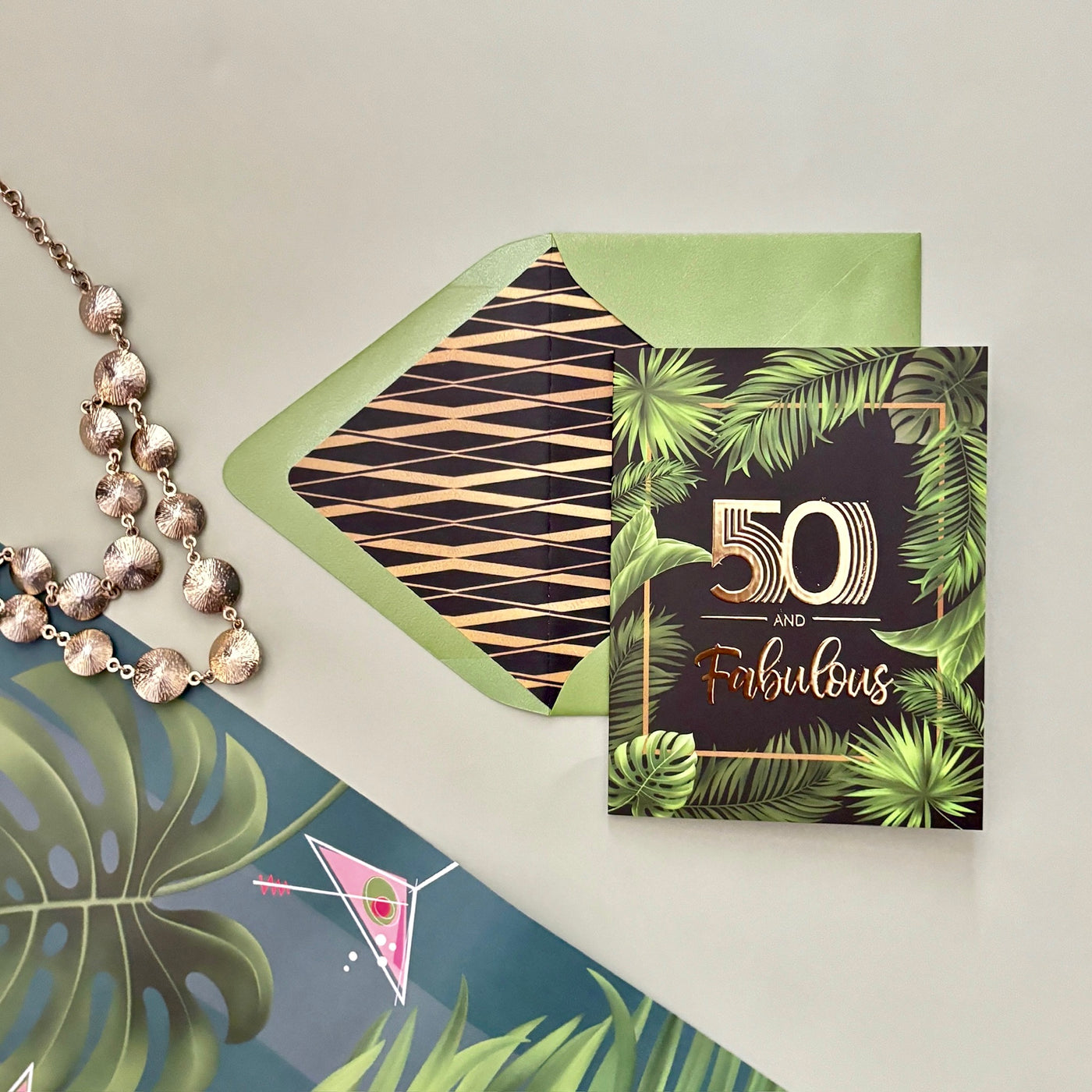 50 and Fabulous Palm Leaf Gold Foil Card