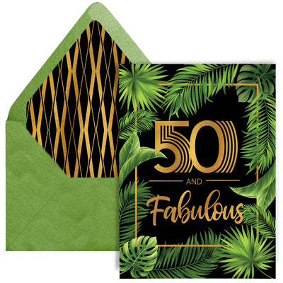 50 and Fabulous Palm Leaf Gold Foil Card