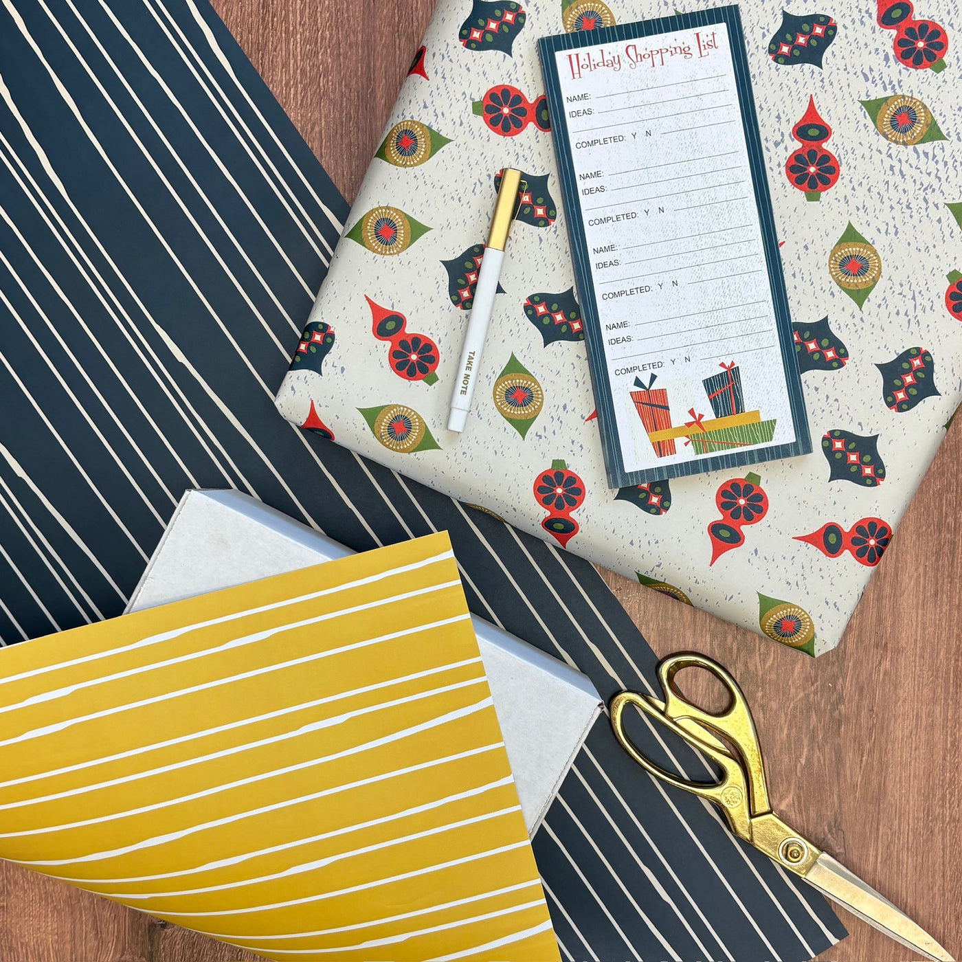 Worn Stripe Blue and Yellow Double Sided Gift Wrap Craft Paper