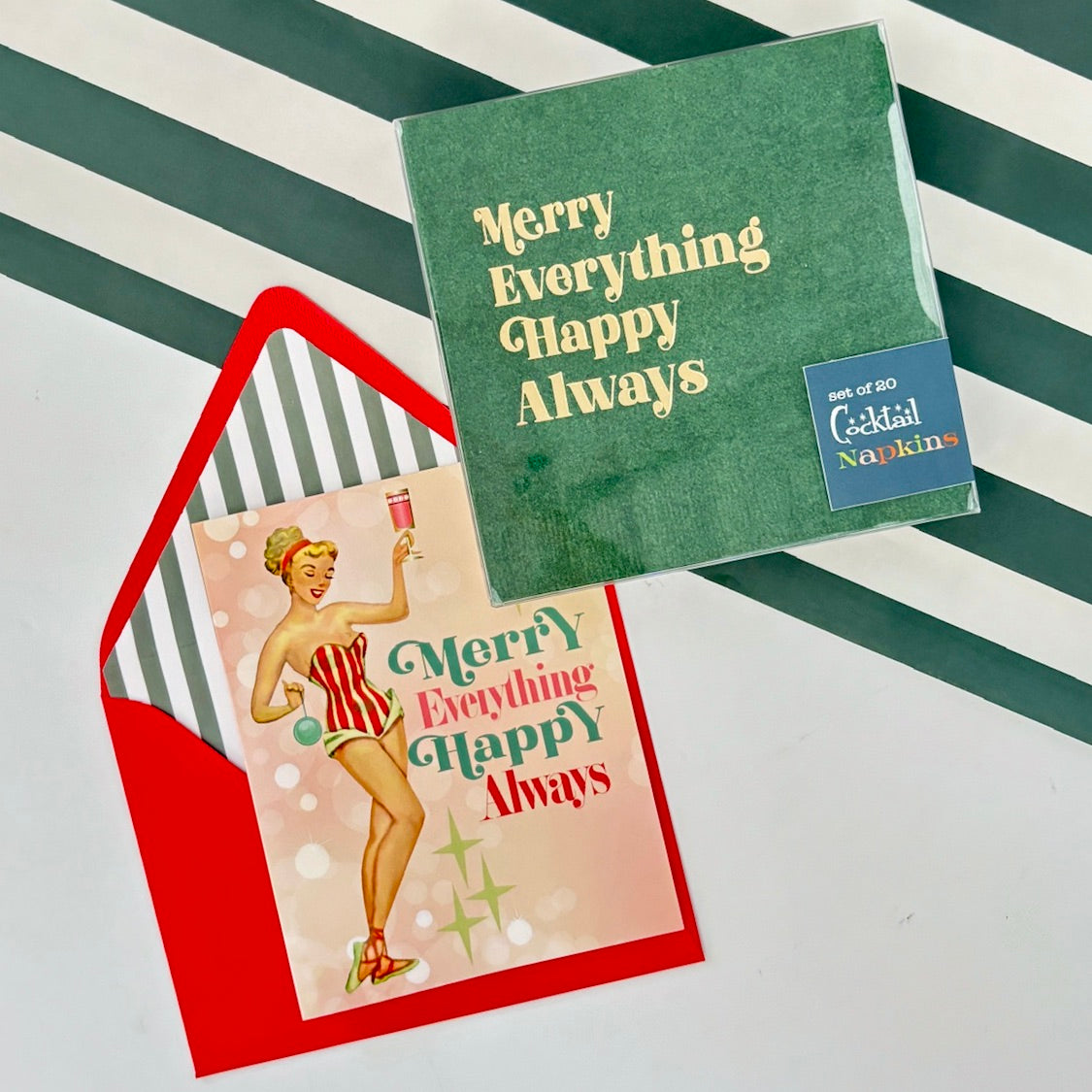 Merry Everything Happy Always Vintage Pinup Holiday Greeting Card